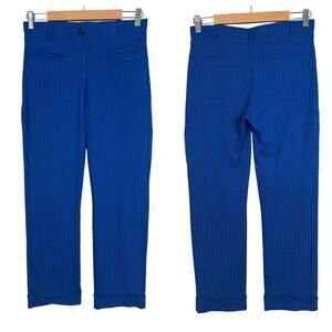 BETABRAND Women's S Blue Black Geometric Easy Crop Trouser Straight Pull On Pant